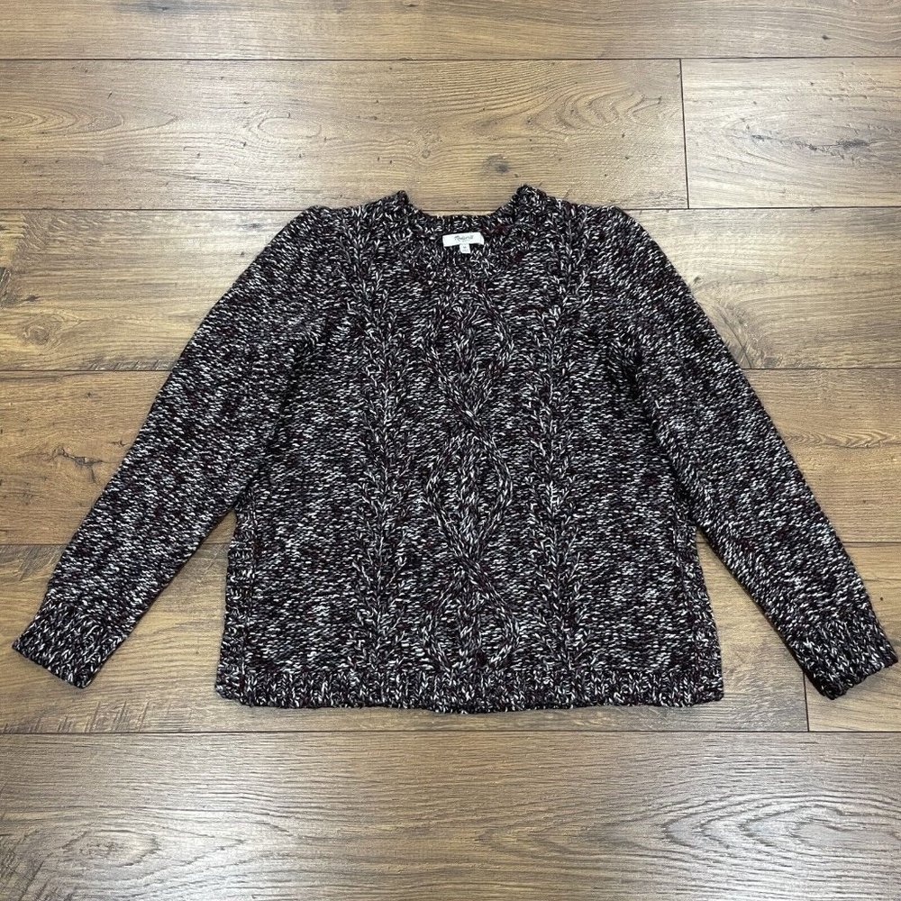 Madewell Sweater Womens Medium Black‎ Marl Knit Wool Alpaca Blend Side Slit Crop